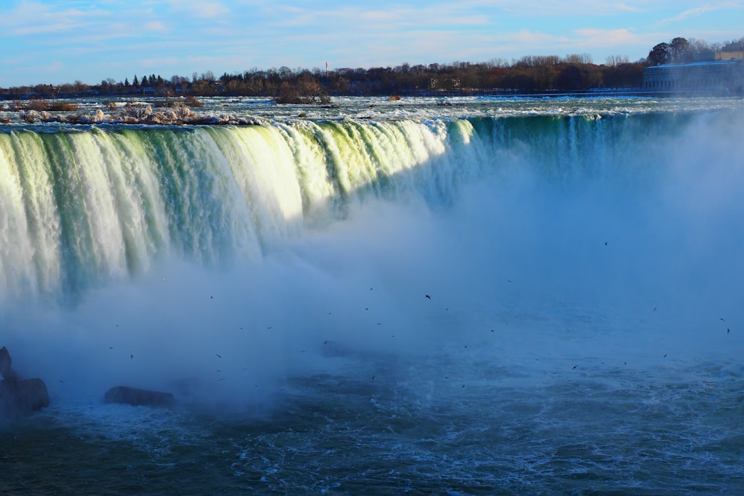 waterfalls near green trees during daytime