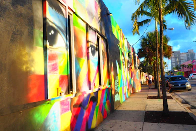 Colorful street art mural in downtown Playa del Carmen capturing local culture