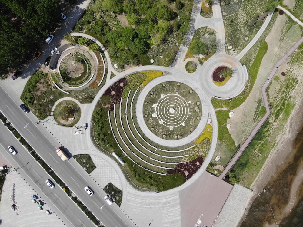 top view of white concrete spiral staircase