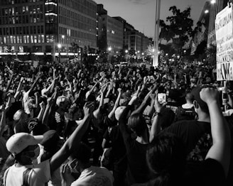 grayscale photo of people on street