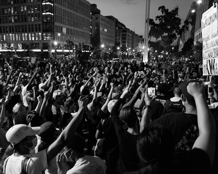 grayscale photo of people on street
