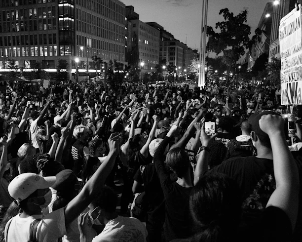 grayscale photo of people on street