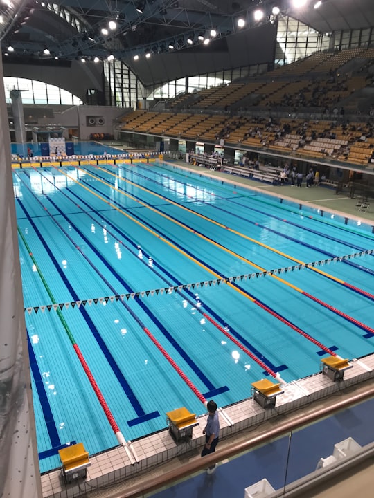 blue and gray metal frame in Tokyo Tatsumi International Swimming Center Japan