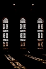 red and blue arch window