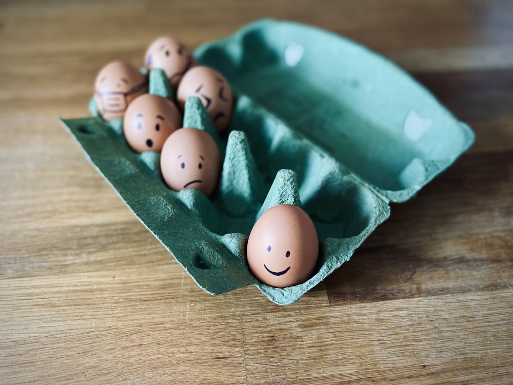 brown eggs on green tray