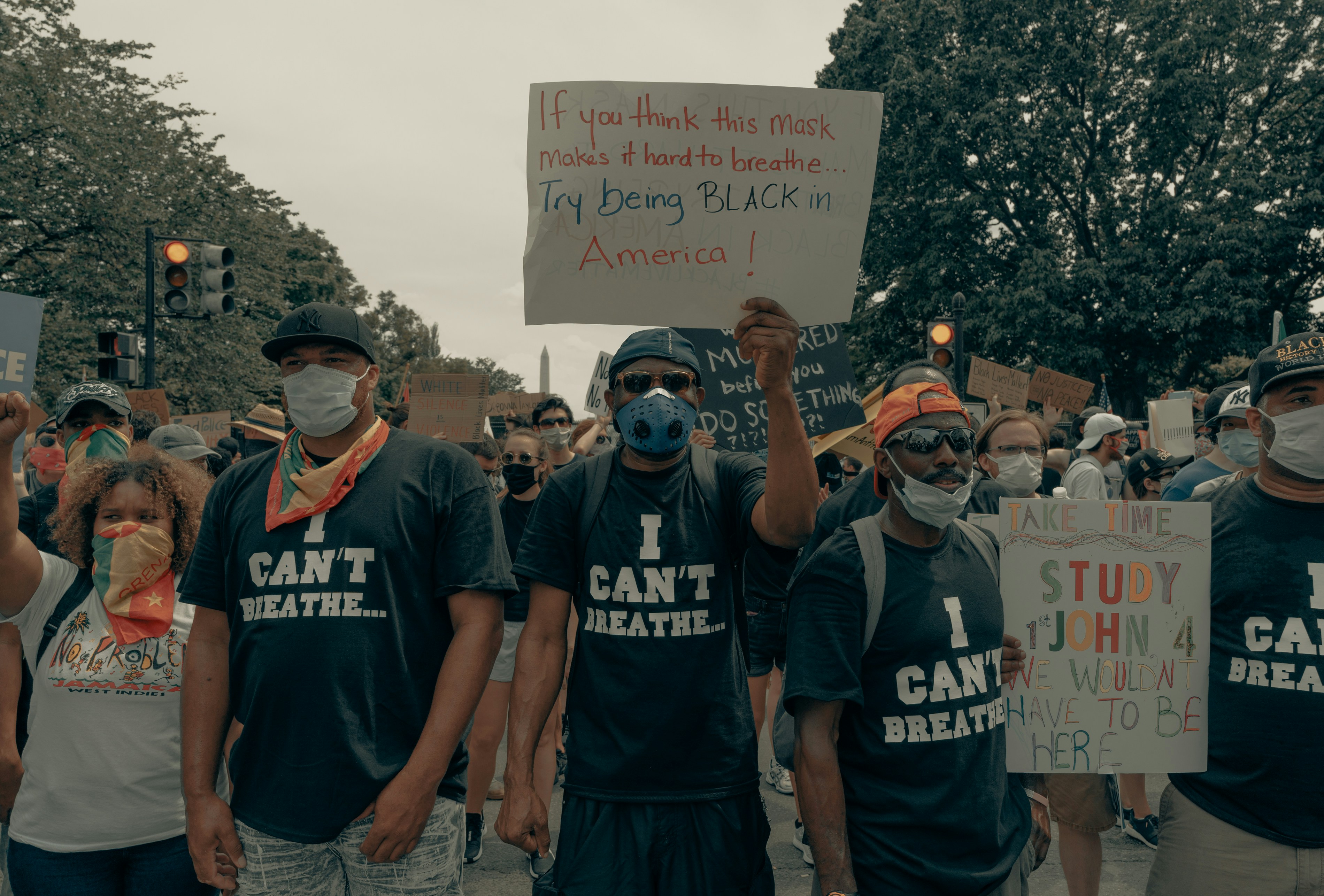 Men stand in unity at the Black Lives Matter protest in Washington DC 6/6/2020 (IG: @clay.banks)