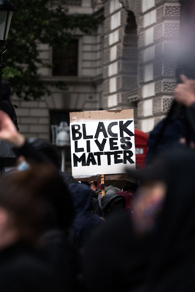 A Black Lives Matter sign at a protest in London, UK.