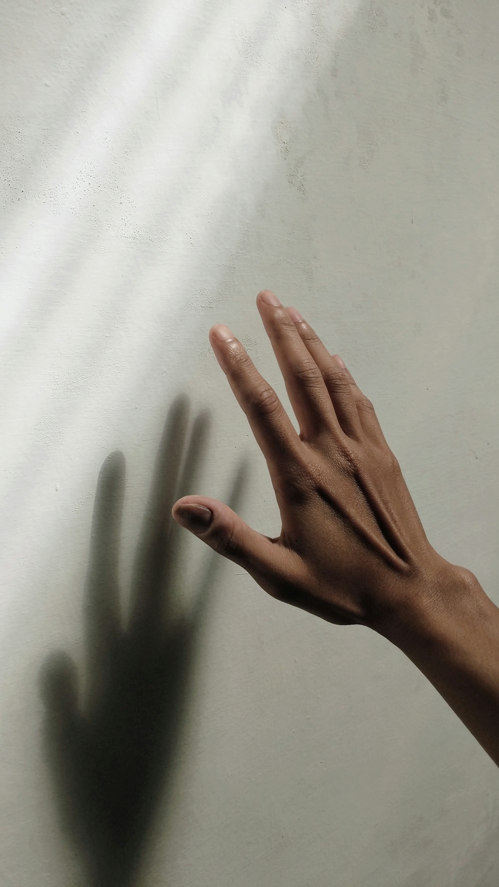 persons left hand on white wall