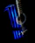 A close-up of a deep blue guitar resting against a noir-themed backdrop with subtle sea wave patterns.