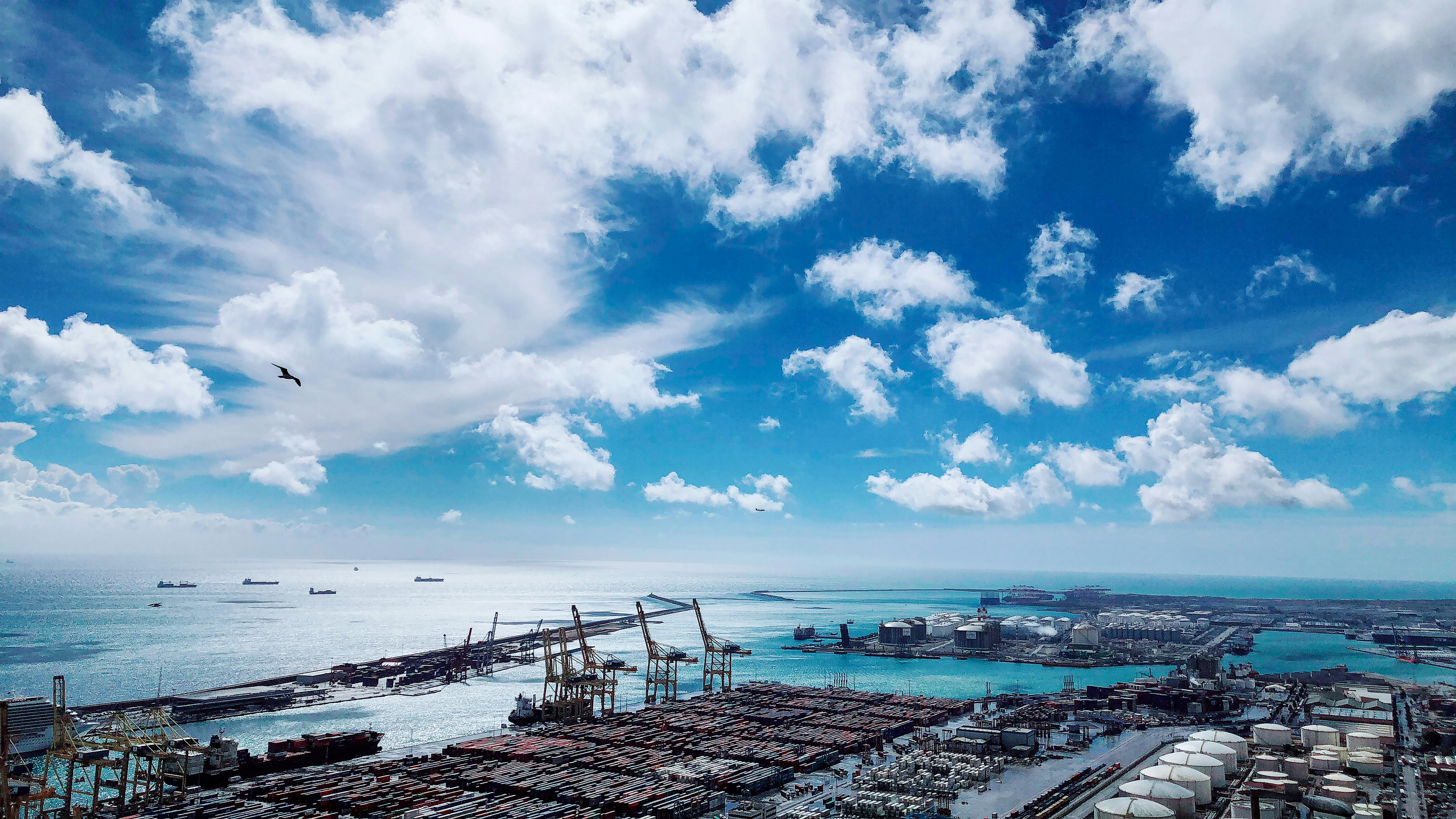 white clouds over the sea, Barcelona, Spain