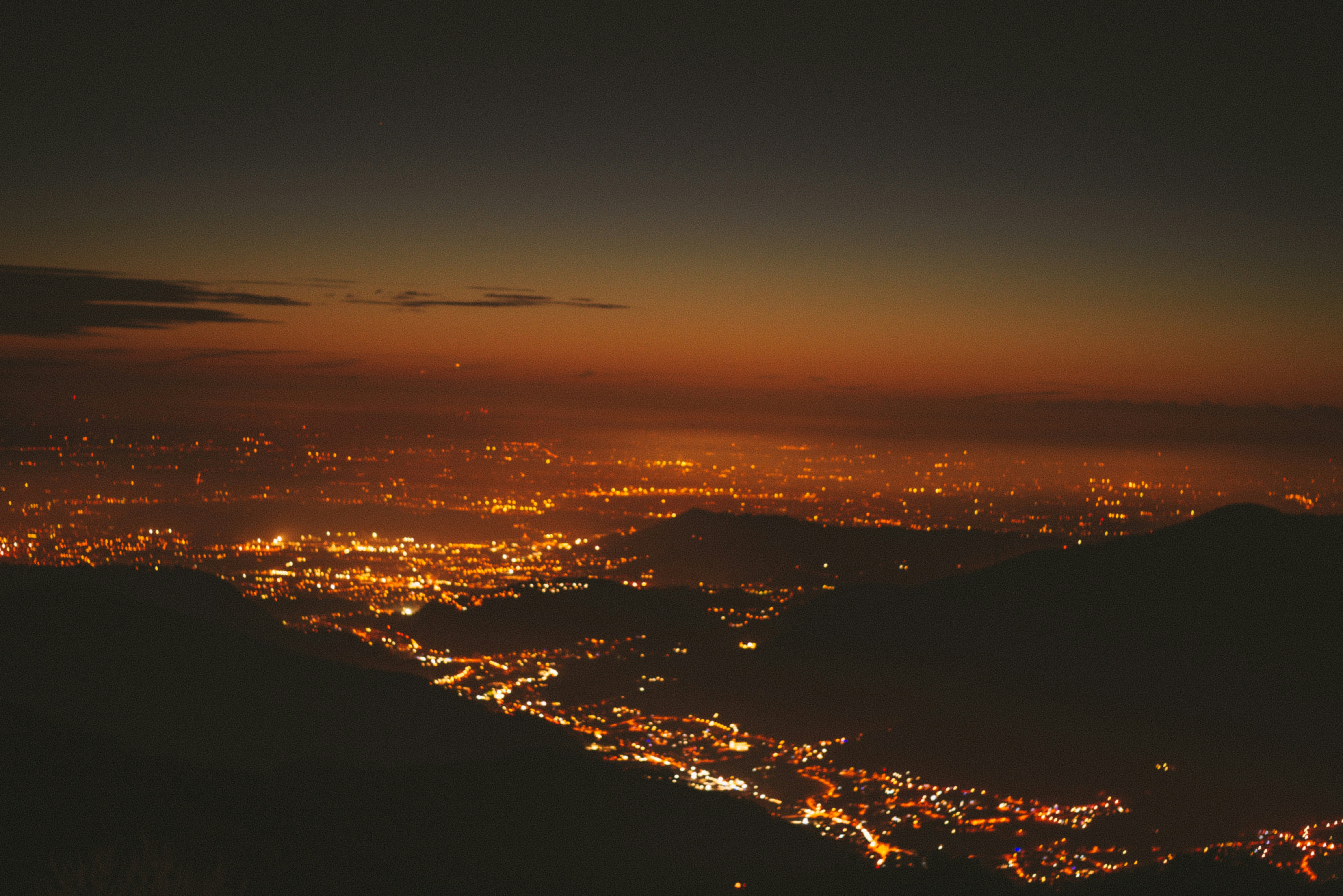 aerial view of city during sunset