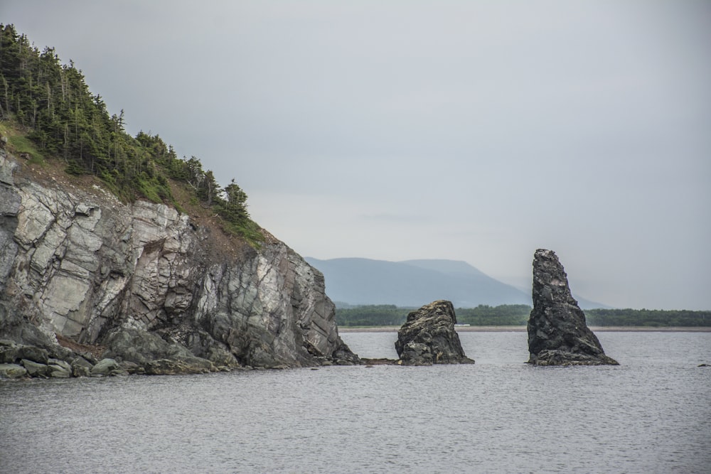 Braune Felsformation auf See tagsüber