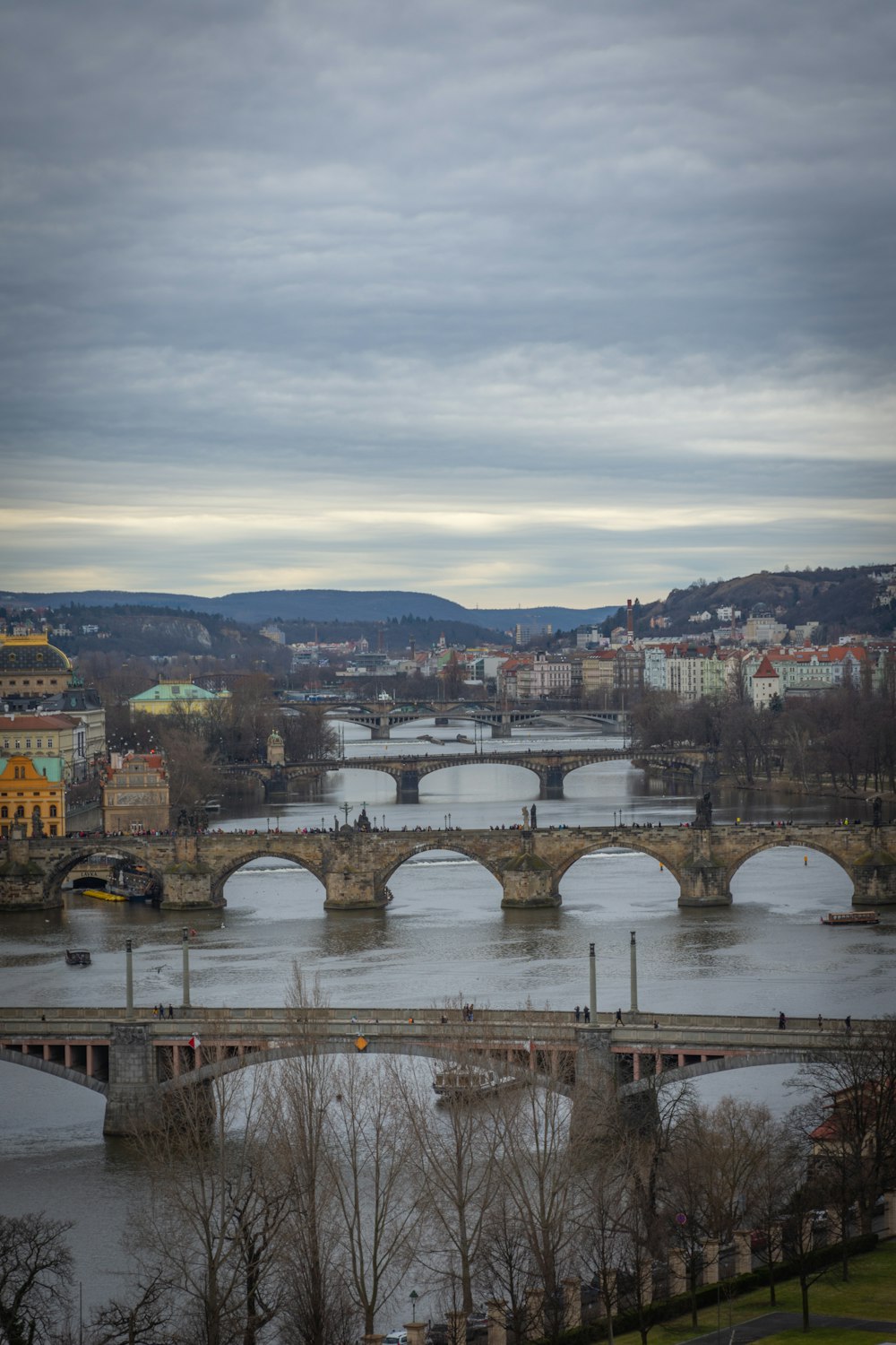 a view of a bridge over a body of water