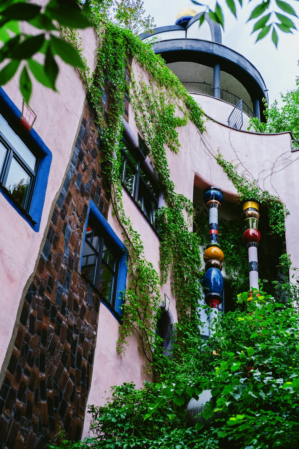 green plants on brown brick wall