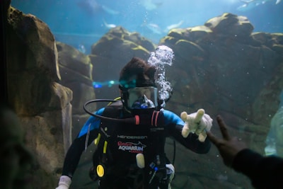 man in black diving suit diving on water