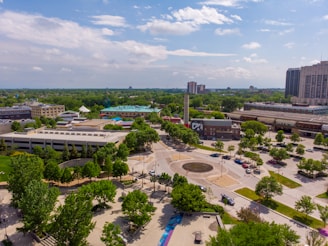 aerial view of green trees and buildings during daytime