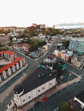 Aerial view of a vibrant neighborhood.