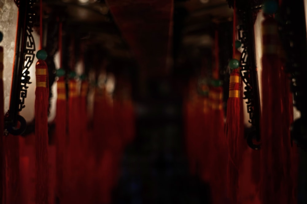 red and blue textile on a hallway