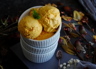 ice cream in white ceramic bowl