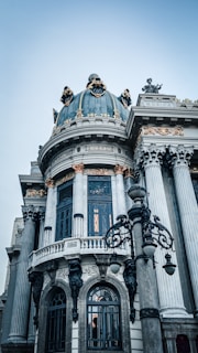 white and blue concrete building