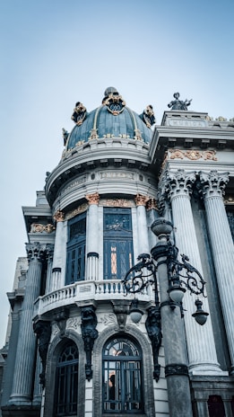 white and blue concrete building