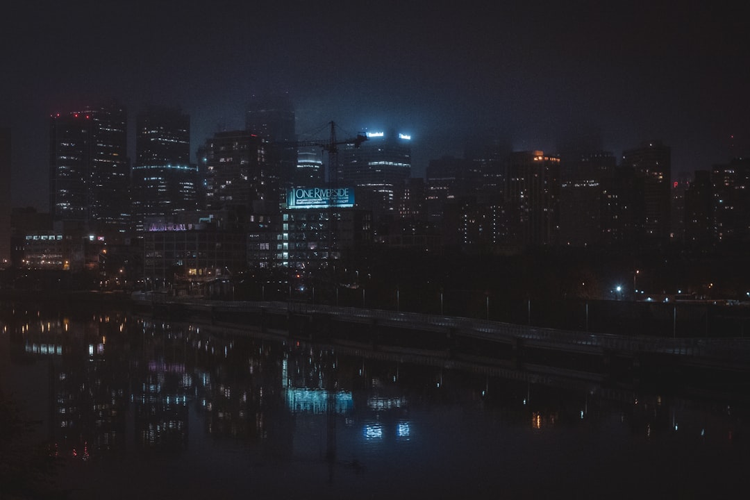 city skyline during night time