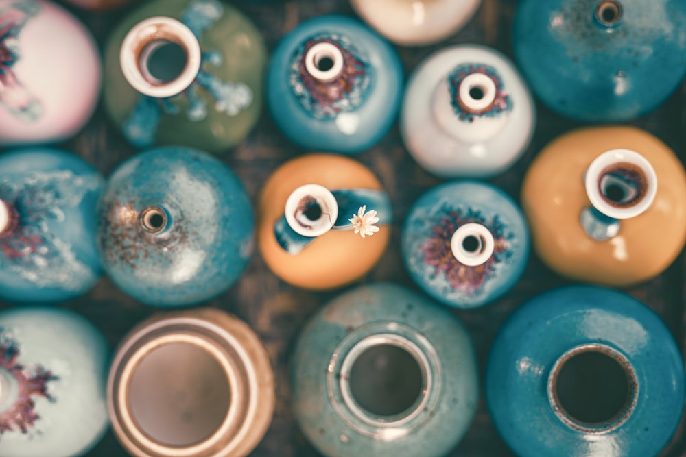 blue and white ceramic round figurine