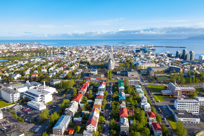 Reykjavík rooftops and Hallgrímskirkja in daylight