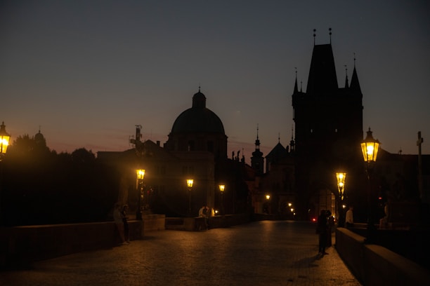 Abstract silk bridge glowing warmly at dusk, symbolizing connection between Asia and Europe.