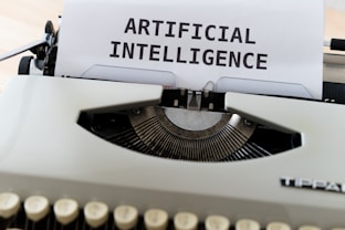 artificial intelligence ai white and black typewriter with white printer paper