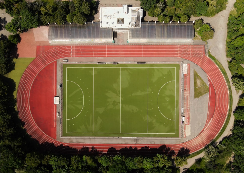 aerial view of soccer field