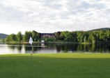 white and brown house near green grass field and lake under white clouds during daytime