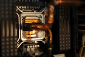 Close-up view of innovative liquid cooling components designed for data centers.