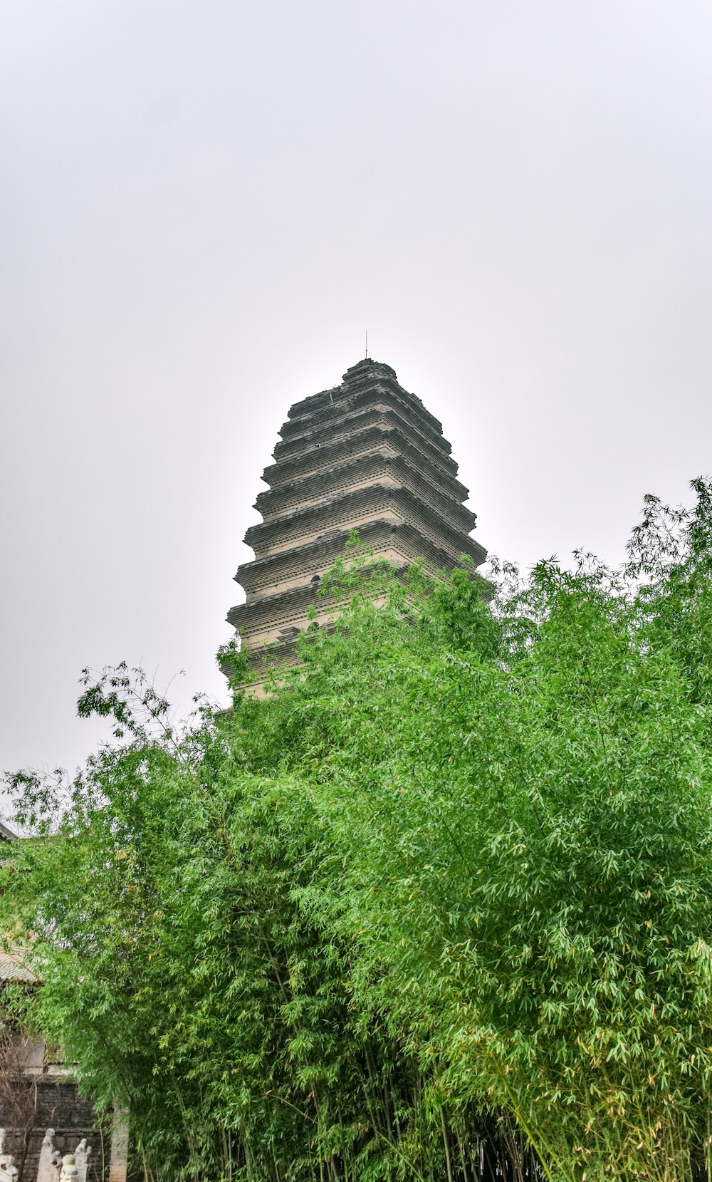 Templo de hormigón marrón cerca de árboles verdes durante el día