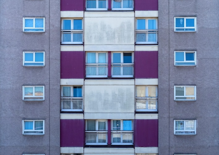 blue and brown concrete building