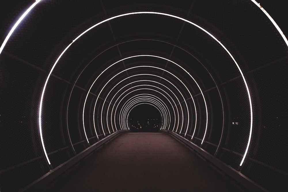 túnel vermelho e branco com tapete vermelho