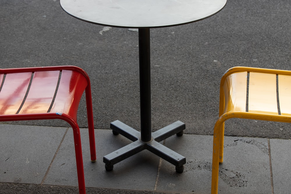 round white table on gray concrete floor