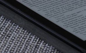Close-up of an e-reader displaying a page from a sleek, modern digital book.