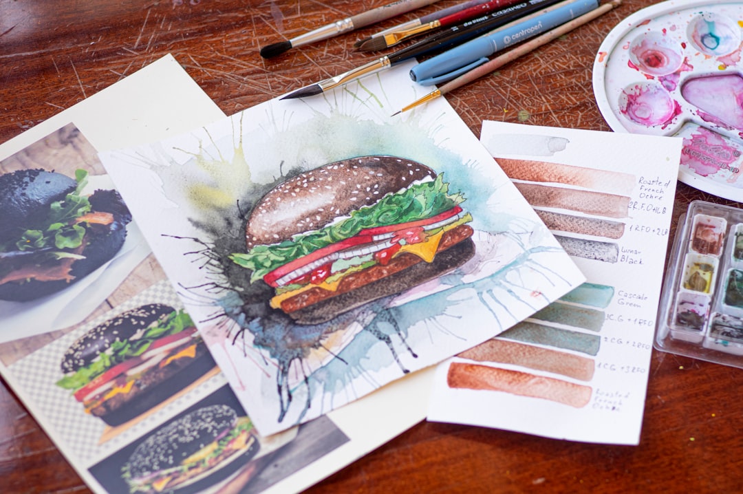 black burger painted in watercolor 
