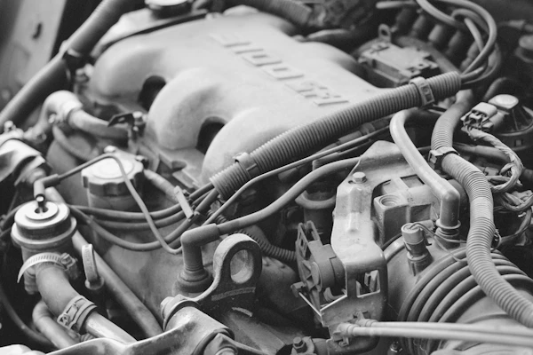 Technician repairing car engine parts