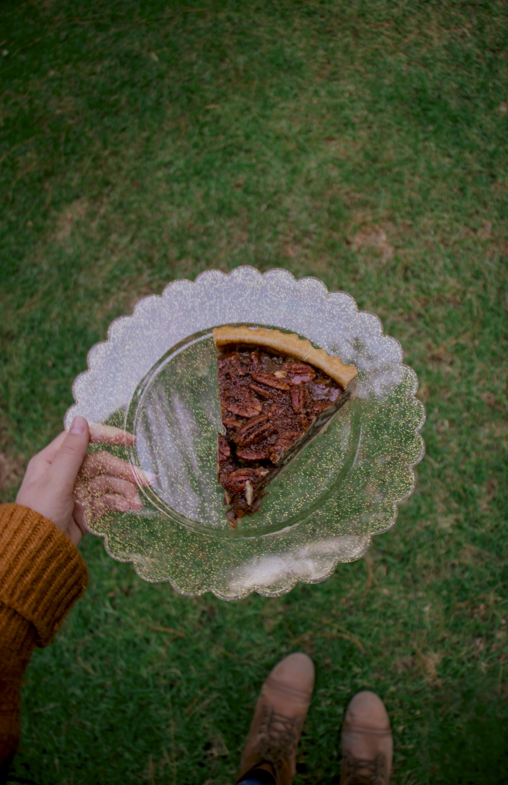 brown food on white round plate