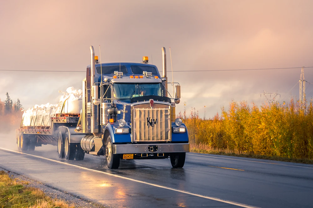 Commercial truck travelling on a transport route