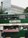 A green double-decker bus has been repurposed as a food truck, offering tacos, burritos, and tortas. The setup includes a colorful tablecloth with various condiments and menus displayed. The bus is parked in an urban area, with modern buildings and greenery visible in the background.