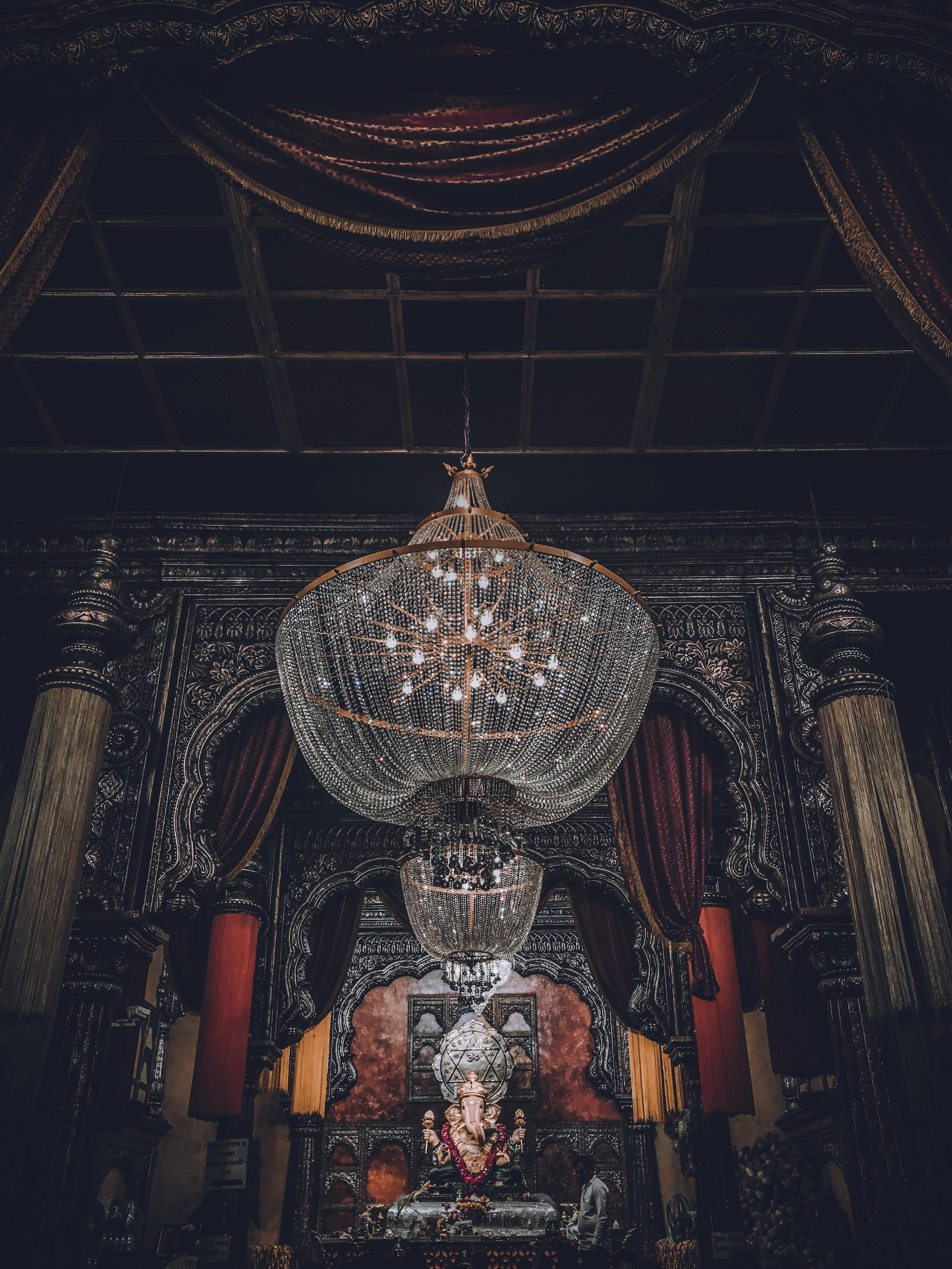 gold and red glass chandelier