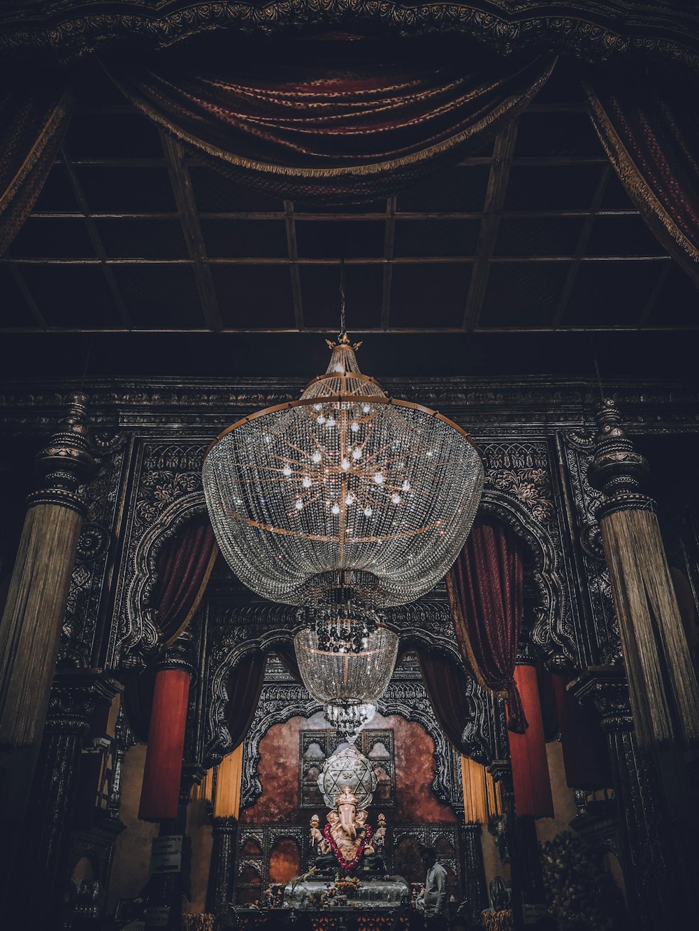 gold and red glass chandelier