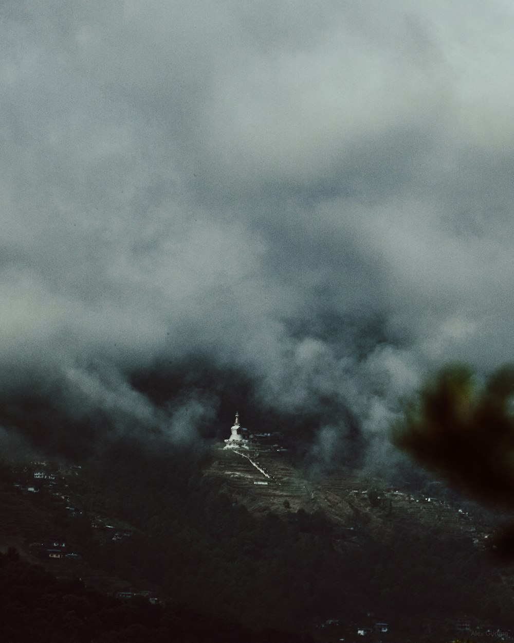 Champ d’herbe verte sous les nuages gris