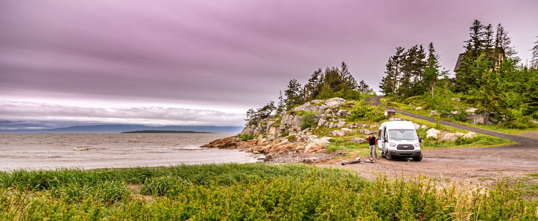 person standing on brown rock near green grass field during daytime