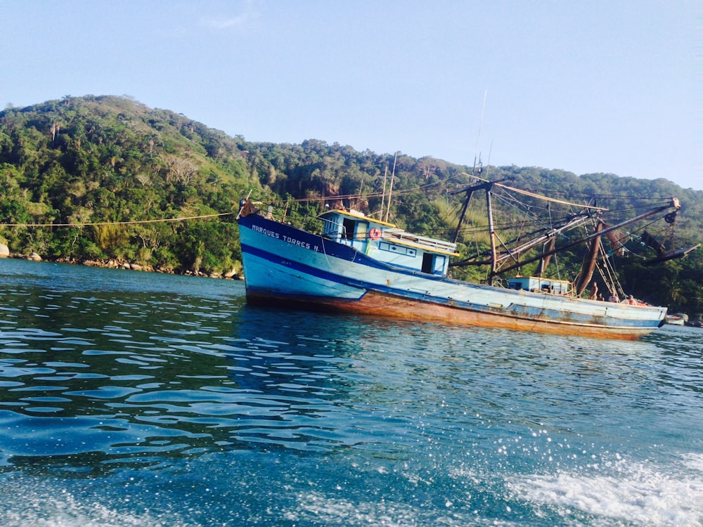 brown and white boat on body of water during daytime