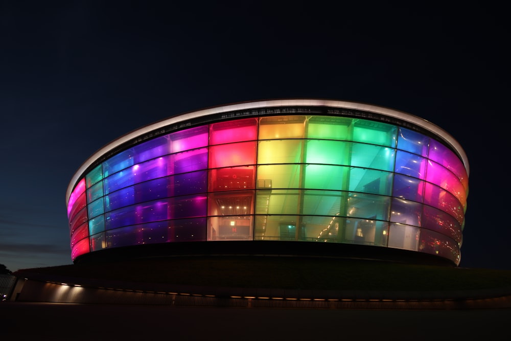 blue red and yellow glass building