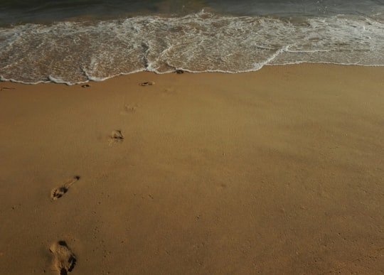 brown sand near body of water during daytime in Quarteira Portugal